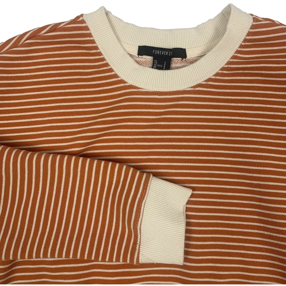 Forever 21 Cropped Sweater Womens Small Burnt Orange Cream Striped Knit Pullover